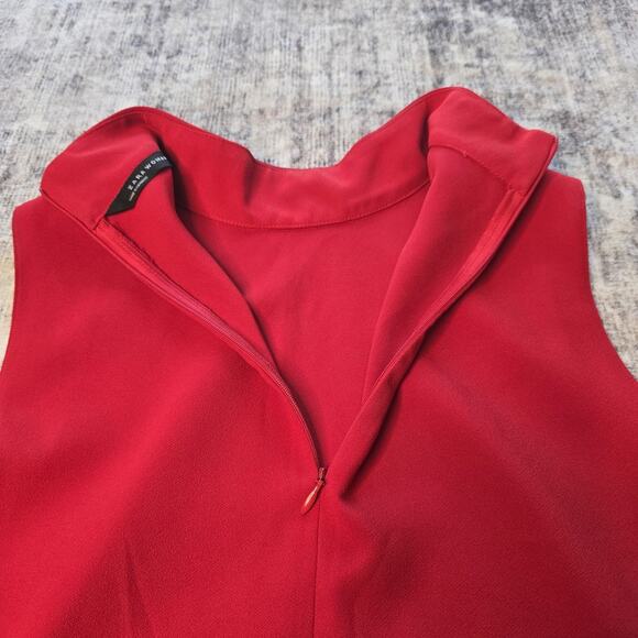 Zara Woman Sleeveless Blouse Womens Small Lipstick Red High Neck Top Modern Work - Picture 9 of 11
